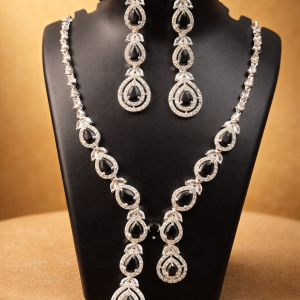 Nexli Noir Teardrop American Diamond Necklace Set