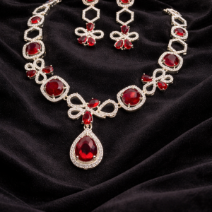 Nexli Crimson Aura American Diamond Necklace Set