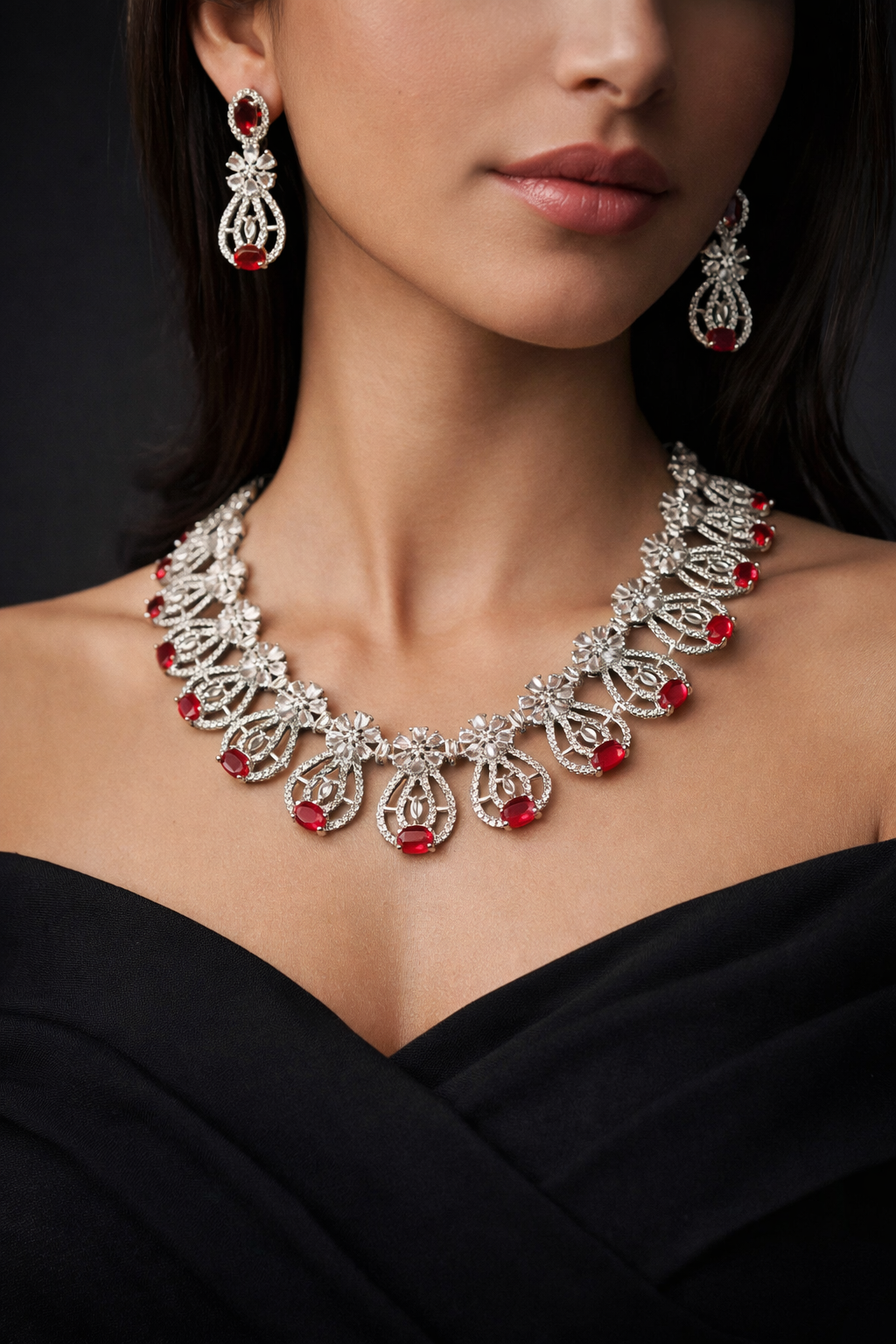 Nexli Scarlet Grace American Diamond Necklace Set - Image 2