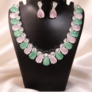 Nexli Pastel Bloom American Diamond Necklace Set