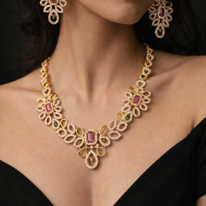 Floral Elegance American Diamond Necklace Set