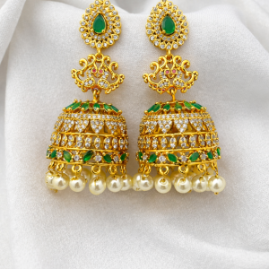 Emerald Pearl Drop American Diamond Bridal Jhumka