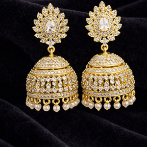 Classic Pearl Drop American Diamond Jhumka Earrings