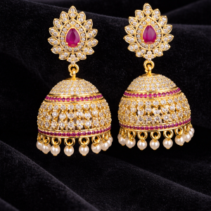 Royal Ruby American Diamond Jhumka Earrings