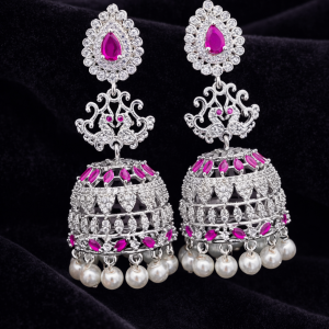 Ruby Silver-Tone American Diamond Bridal Jhumka