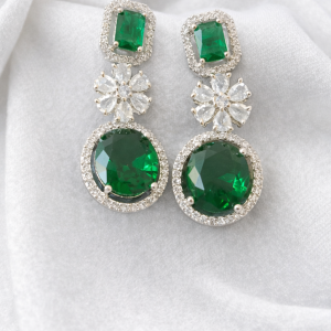Emerald Halo American Diamond Drop Earrings