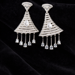 Crystal Cascade Silver-Tone American Diamond Statement Earrings