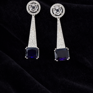 Midnight Blue American Diamond Drop Earrings