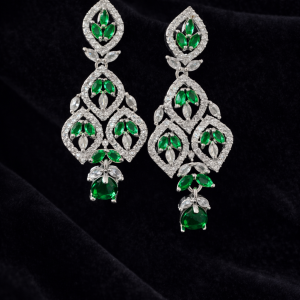 Emerald Bloom American Diamond Statement Drop Earrings