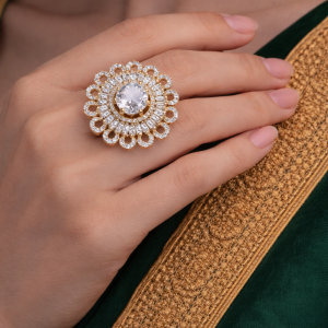 Royal Halo American Diamond Statement Ring